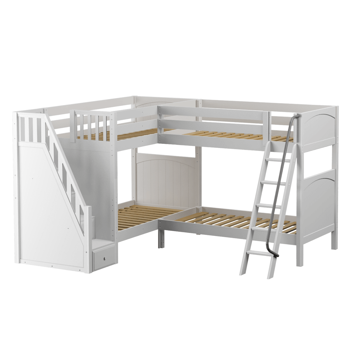 Maxtrix Twin High Corner Bunk Bed with Ladder + Stairs - L