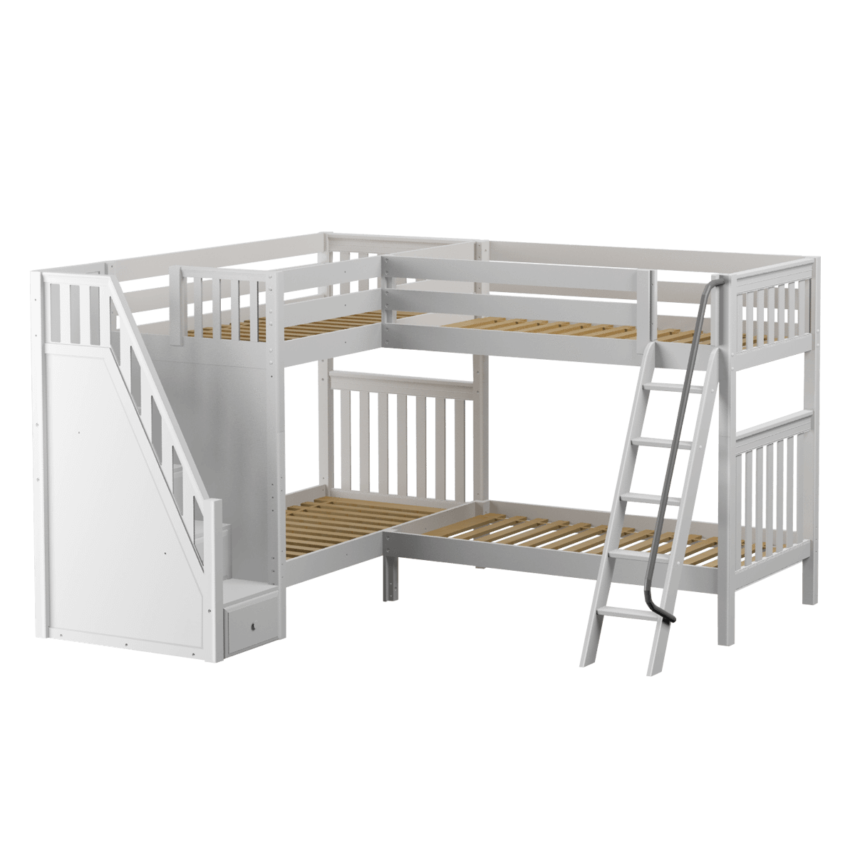 Maxtrix Twin High Corner Bunk Bed with Ladder + Stairs - L