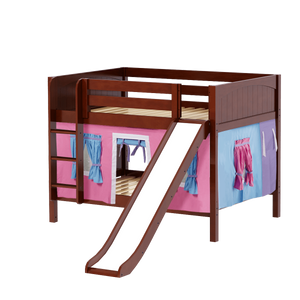 Maxtrix Full Low Bunk Bed with Straight Ladder, Curtain + Slide