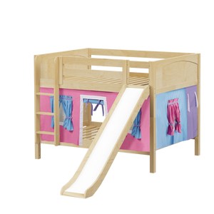 Maxtrix Full Low Bunk Bed with Straight Ladder, Curtain + Slide