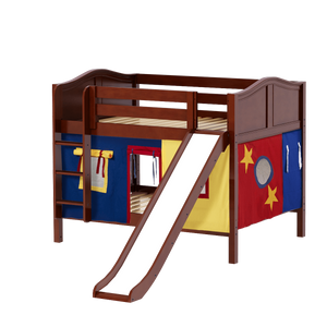 Maxtrix Full Low Bunk Bed with Straight Ladder, Curtain + Slide