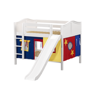 Maxtrix Full Low Bunk Bed with Straight Ladder, Curtain + Slide