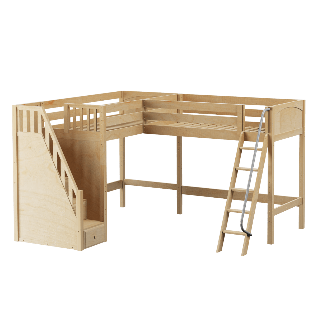 Maxtrix Twin High Corner Loft Bed with Ladder + Stairs - L