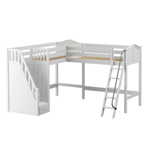 Maxtrix Twin High Corner Loft Bed with Ladder + Stairs - L
