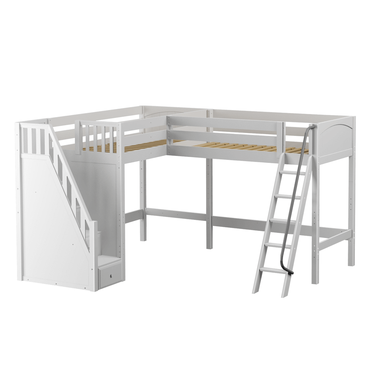 Maxtrix Twin High Corner Loft Bed with Ladder + Stairs - L