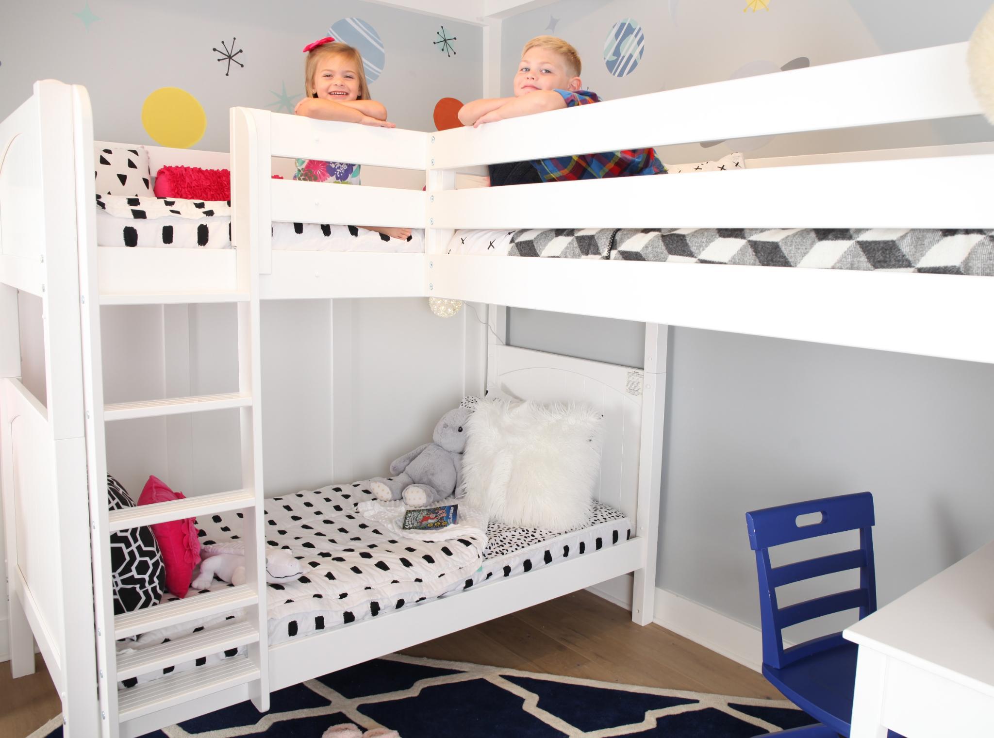 Maxtrix Twin High Corner Loft Bunk Bed with Ladder Stairs R