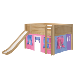 Maxtrix Full Low Loft Bed with Straight Ladder, Curtain + Slide