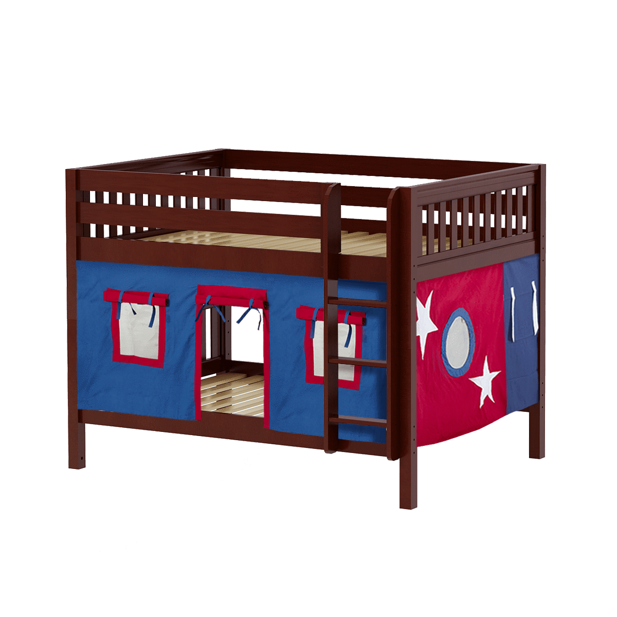 Maxtrix Full Low Bunk Bed with Straight Ladder + Curtain