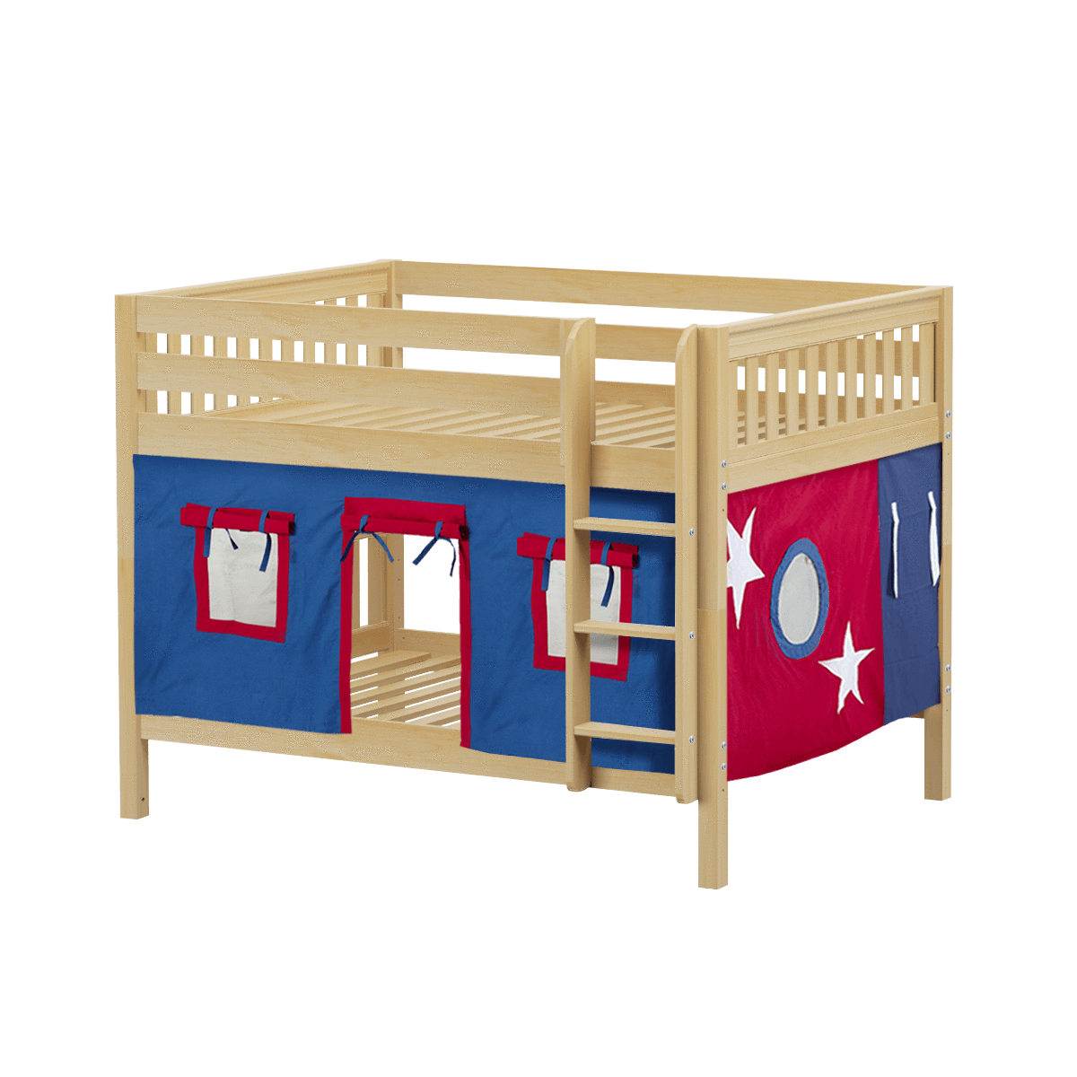 Maxtrix Full Low Bunk Bed with Straight Ladder + Curtain