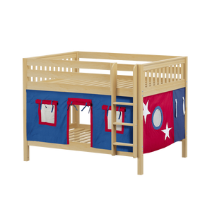 Maxtrix Full Low Bunk Bed with Straight Ladder + Curtain