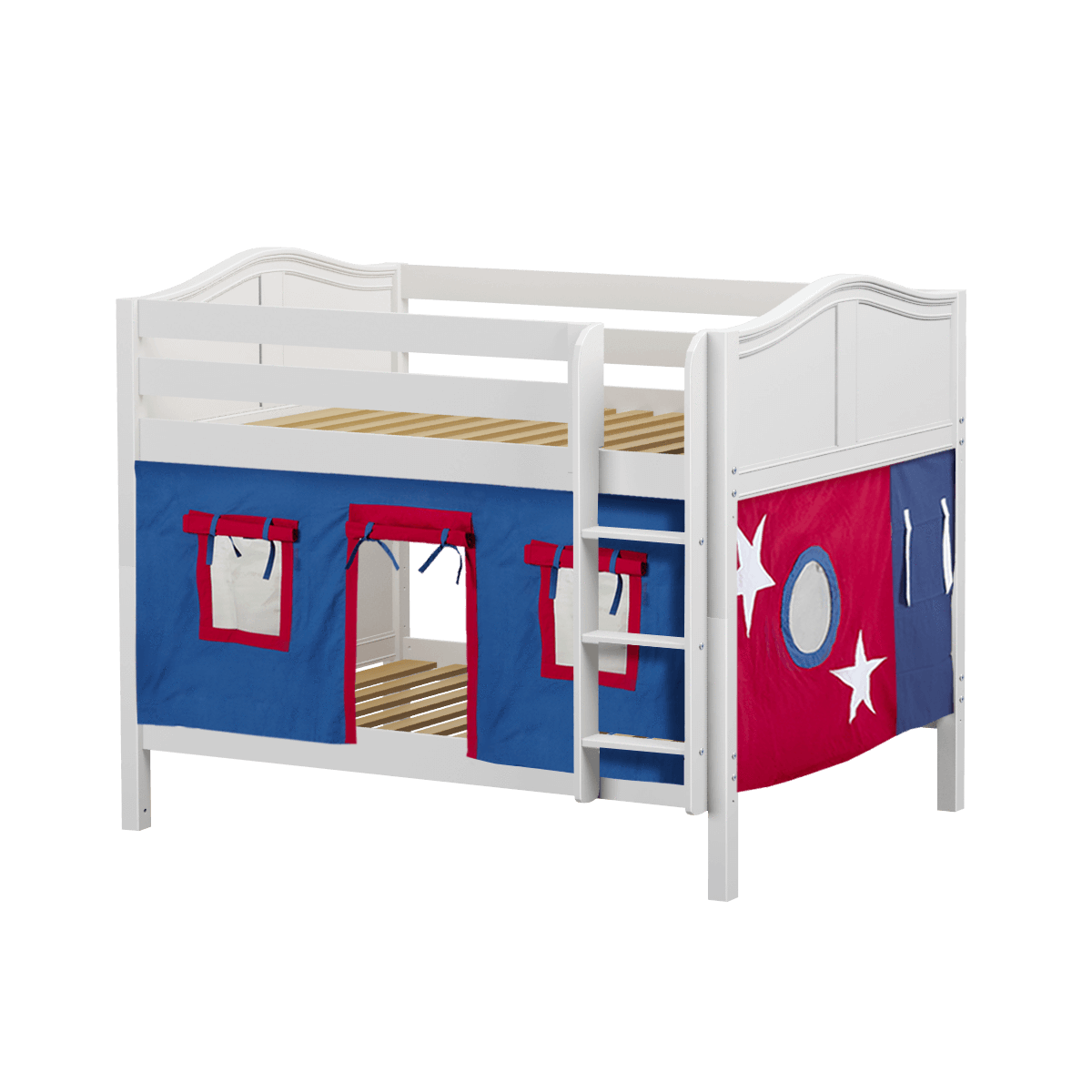 Maxtrix Full Low Bunk Bed with Straight Ladder + Curtain