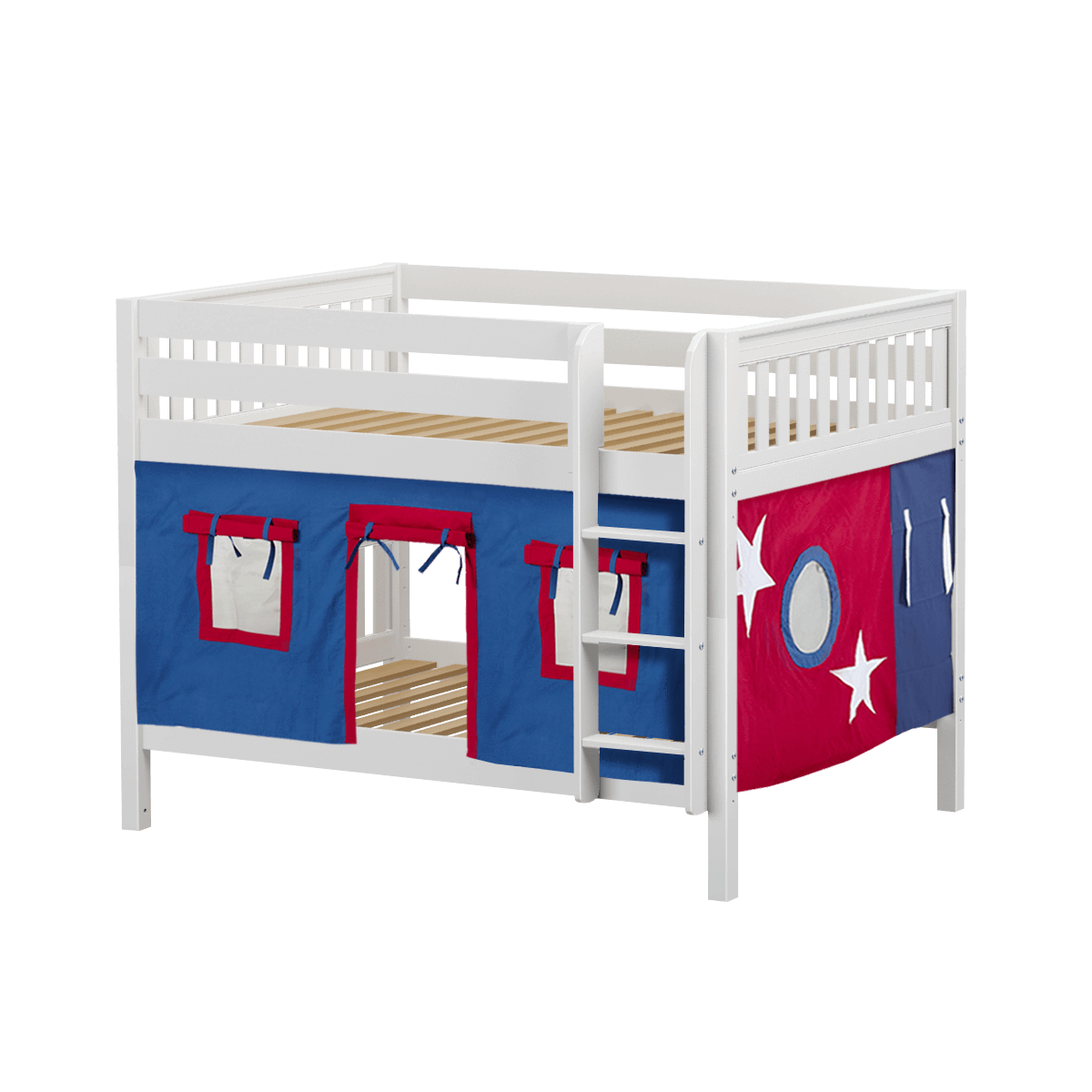 Maxtrix Full Low Bunk Bed with Straight Ladder + Curtain