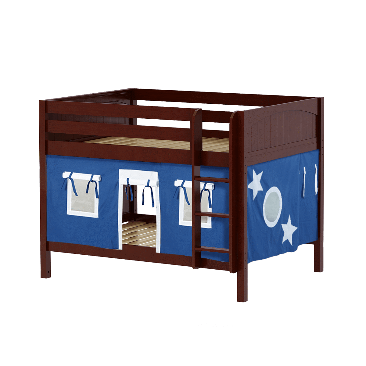 Maxtrix Full Low Bunk Bed with Straight Ladder + Curtain