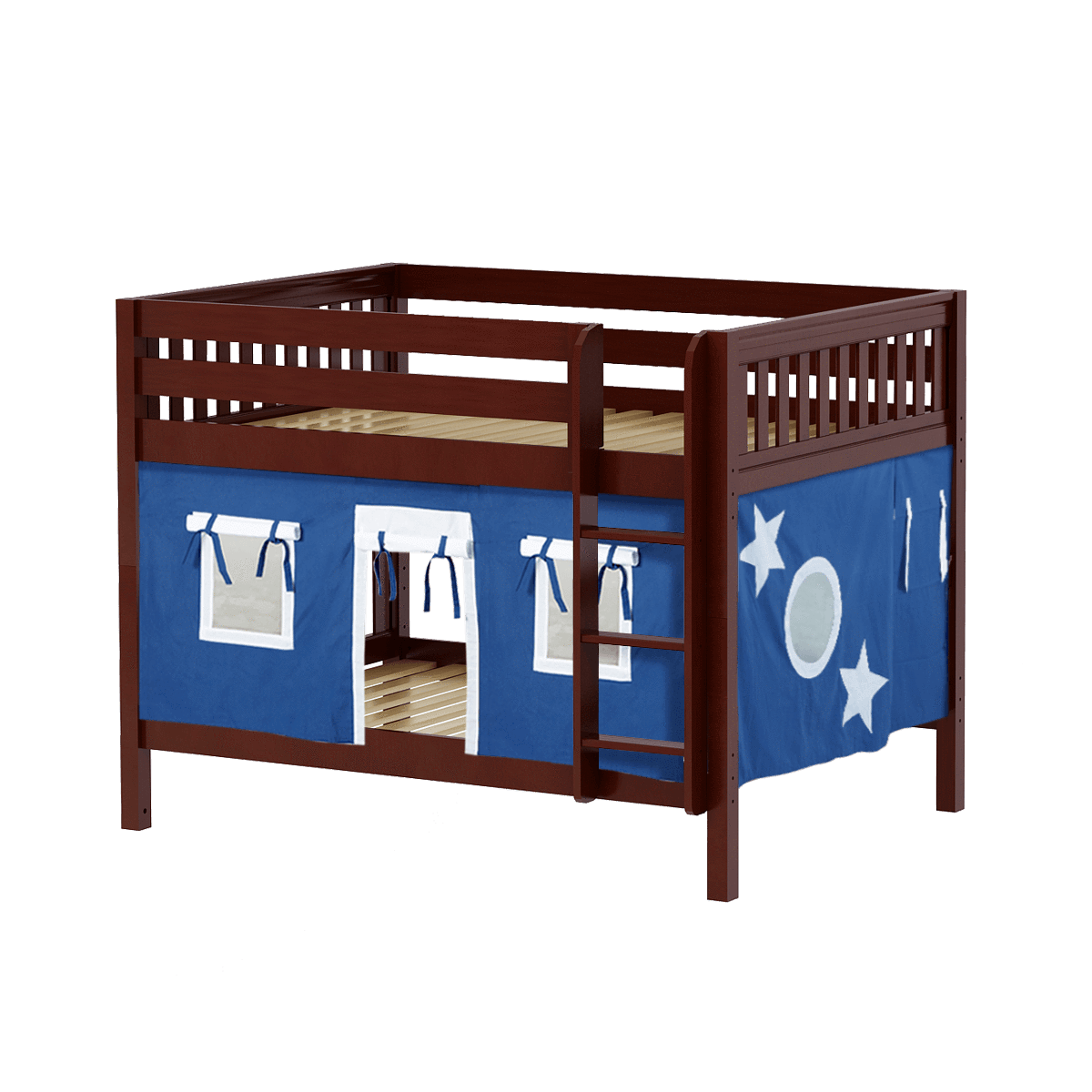 Maxtrix Full Low Bunk Bed with Straight Ladder + Curtain