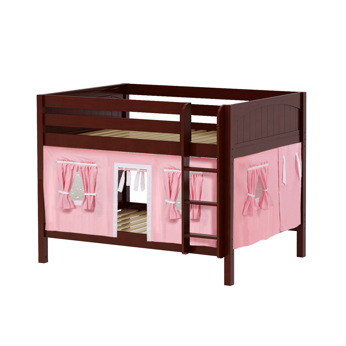 Maxtrix Full Low Bunk Bed with Straight Ladder + Curtain