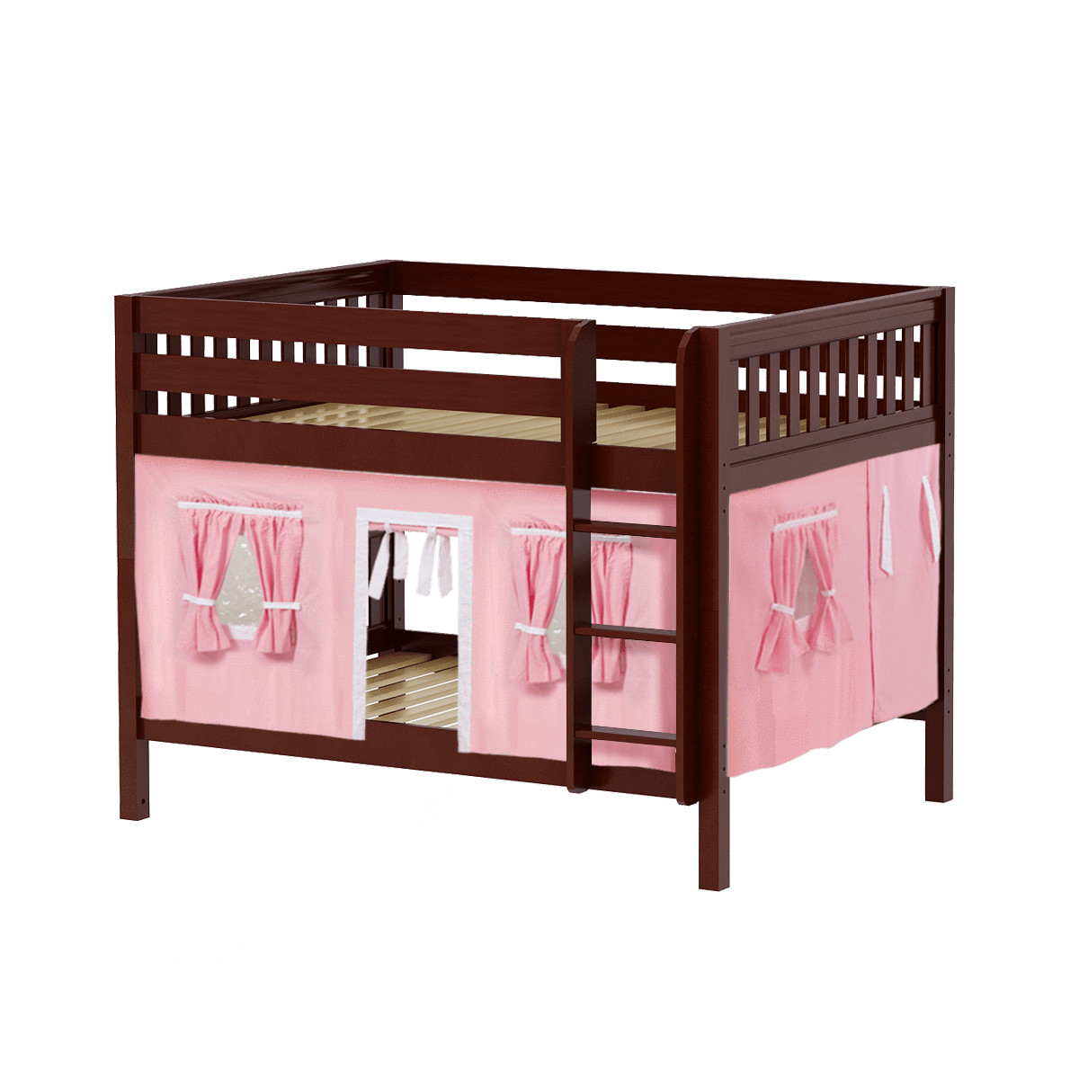 Maxtrix Full Low Bunk Bed with Straight Ladder + Curtain