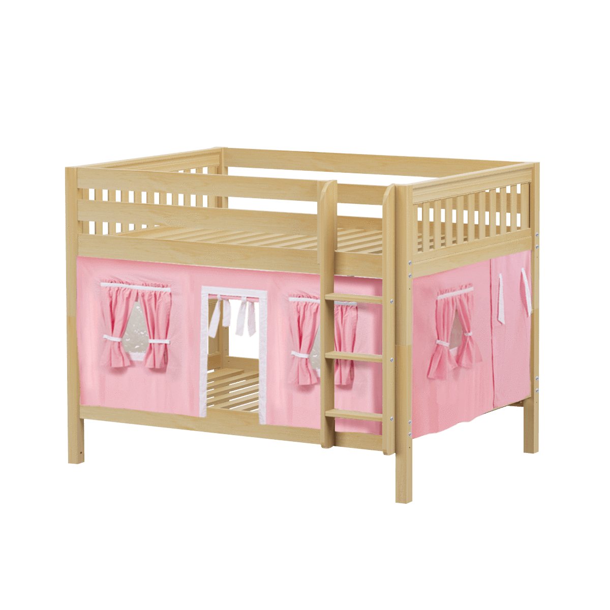 Maxtrix Full Low Bunk Bed with Straight Ladder + Curtain