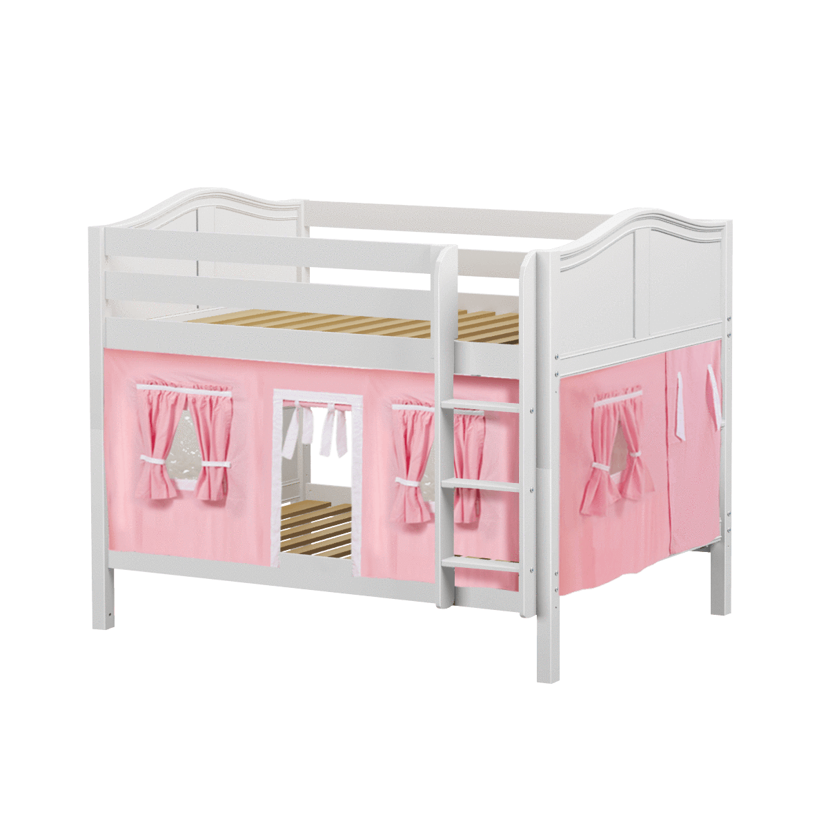 Maxtrix Full Low Bunk Bed with Straight Ladder + Curtain