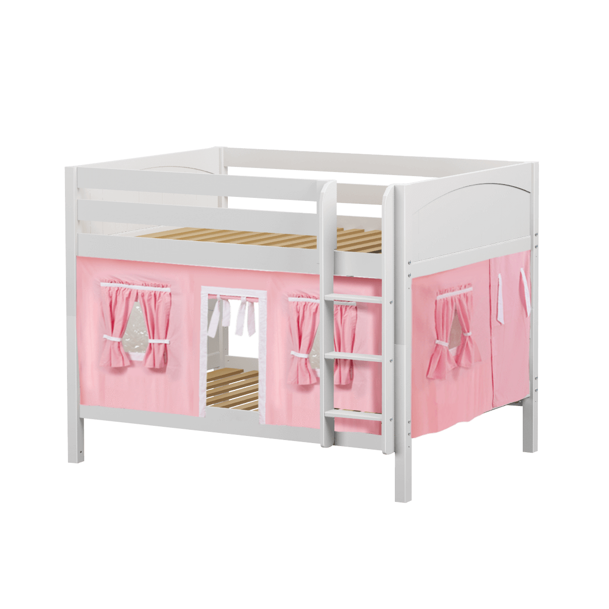 Maxtrix Full Low Bunk Bed with Straight Ladder + Curtain