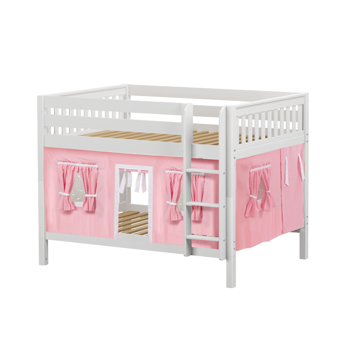 Maxtrix Full Low Bunk Bed with Straight Ladder + Curtain