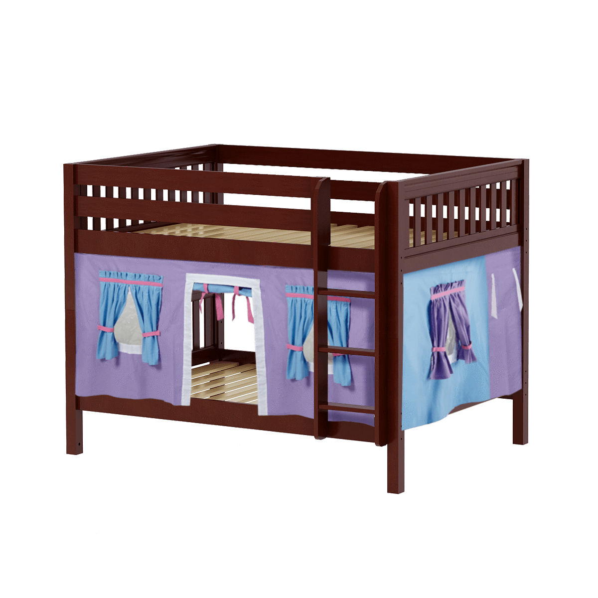 Maxtrix Full Low Bunk Bed with Straight Ladder + Curtain