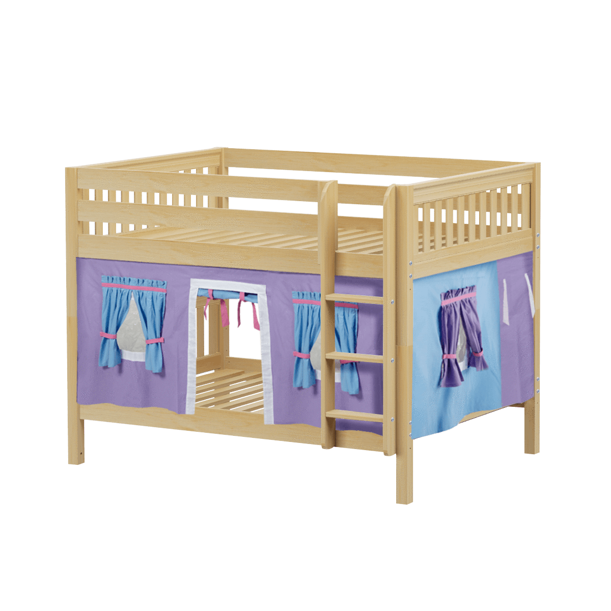 Maxtrix Full Low Bunk Bed with Straight Ladder + Curtain