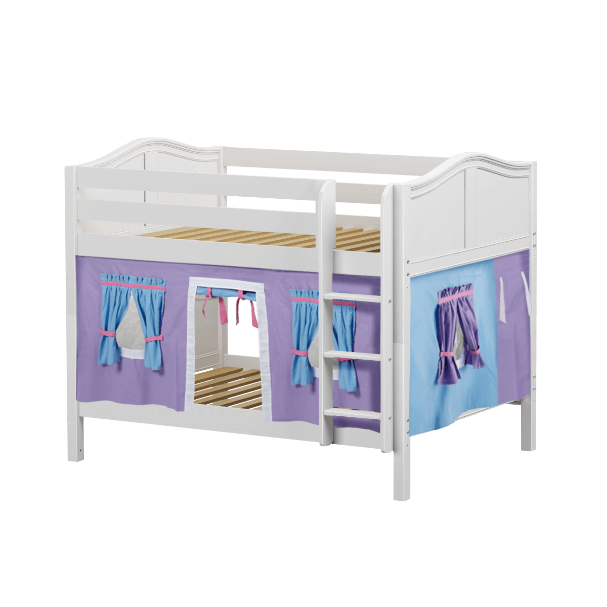 Maxtrix Full Low Bunk Bed with Straight Ladder + Curtain