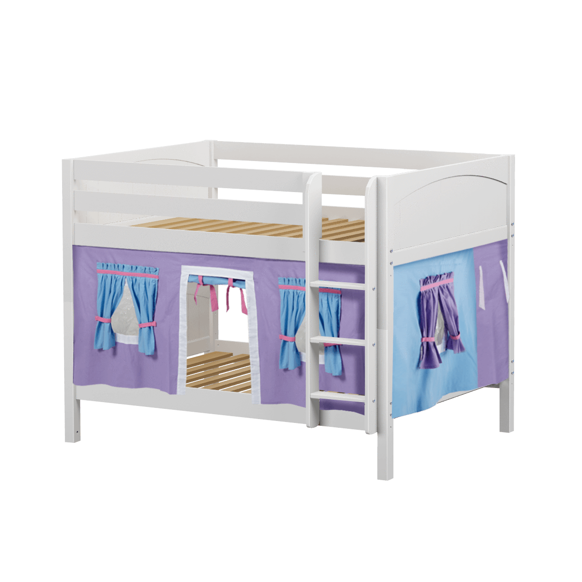 Maxtrix Full Low Bunk Bed with Straight Ladder + Curtain