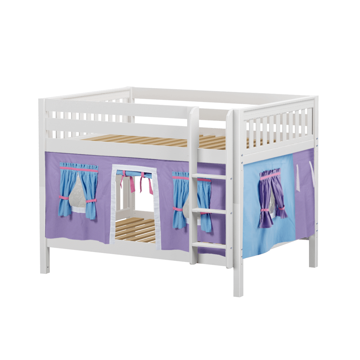 Maxtrix Full Low Bunk Bed with Straight Ladder + Curtain