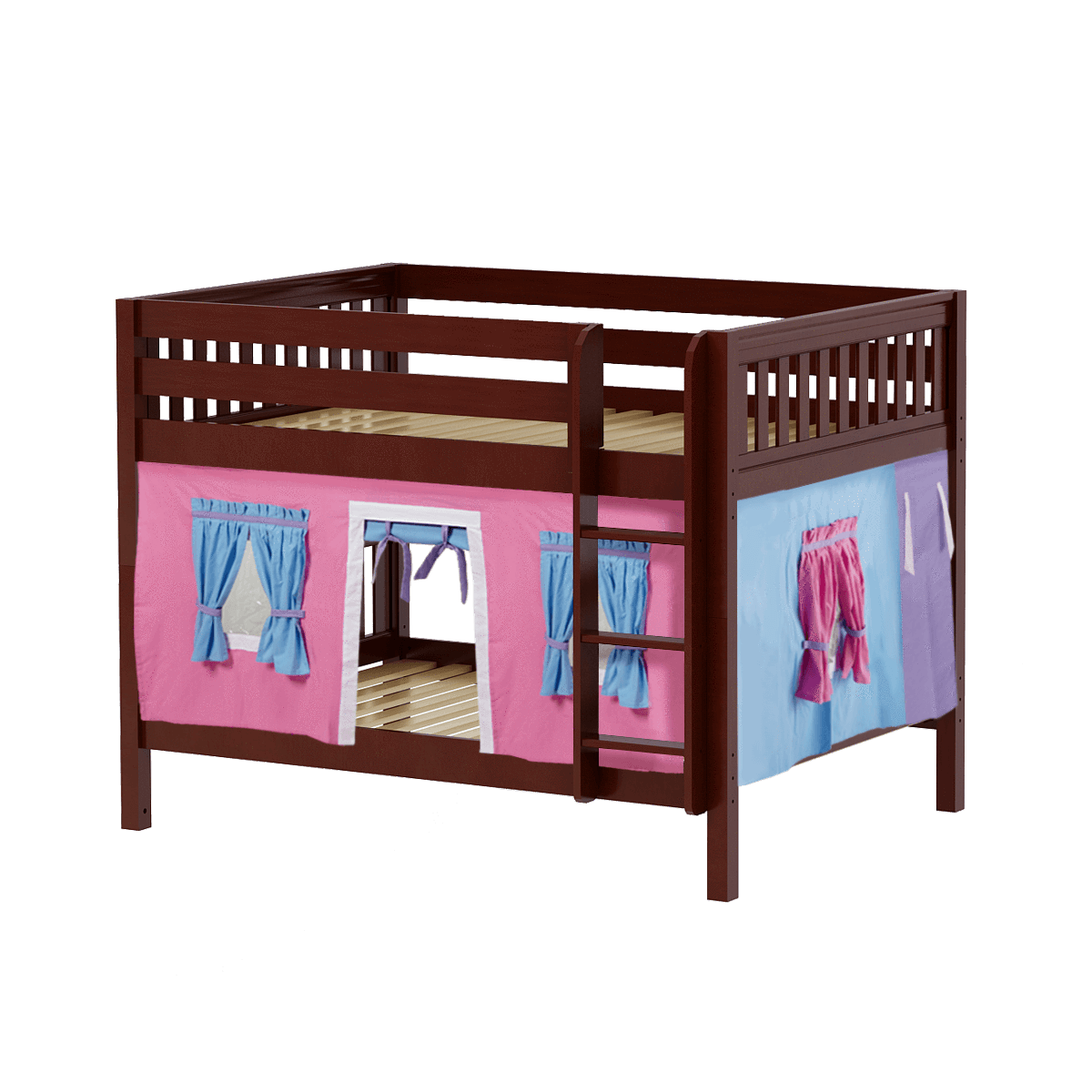 Maxtrix Full Low Bunk Bed with Straight Ladder + Curtain