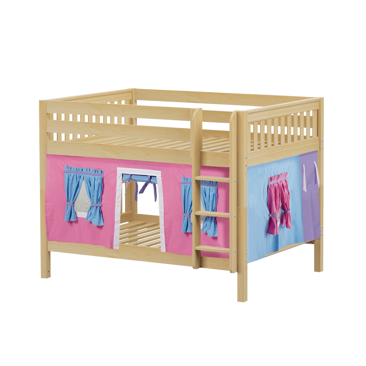 Maxtrix Full Low Bunk Bed with Straight Ladder + Curtain