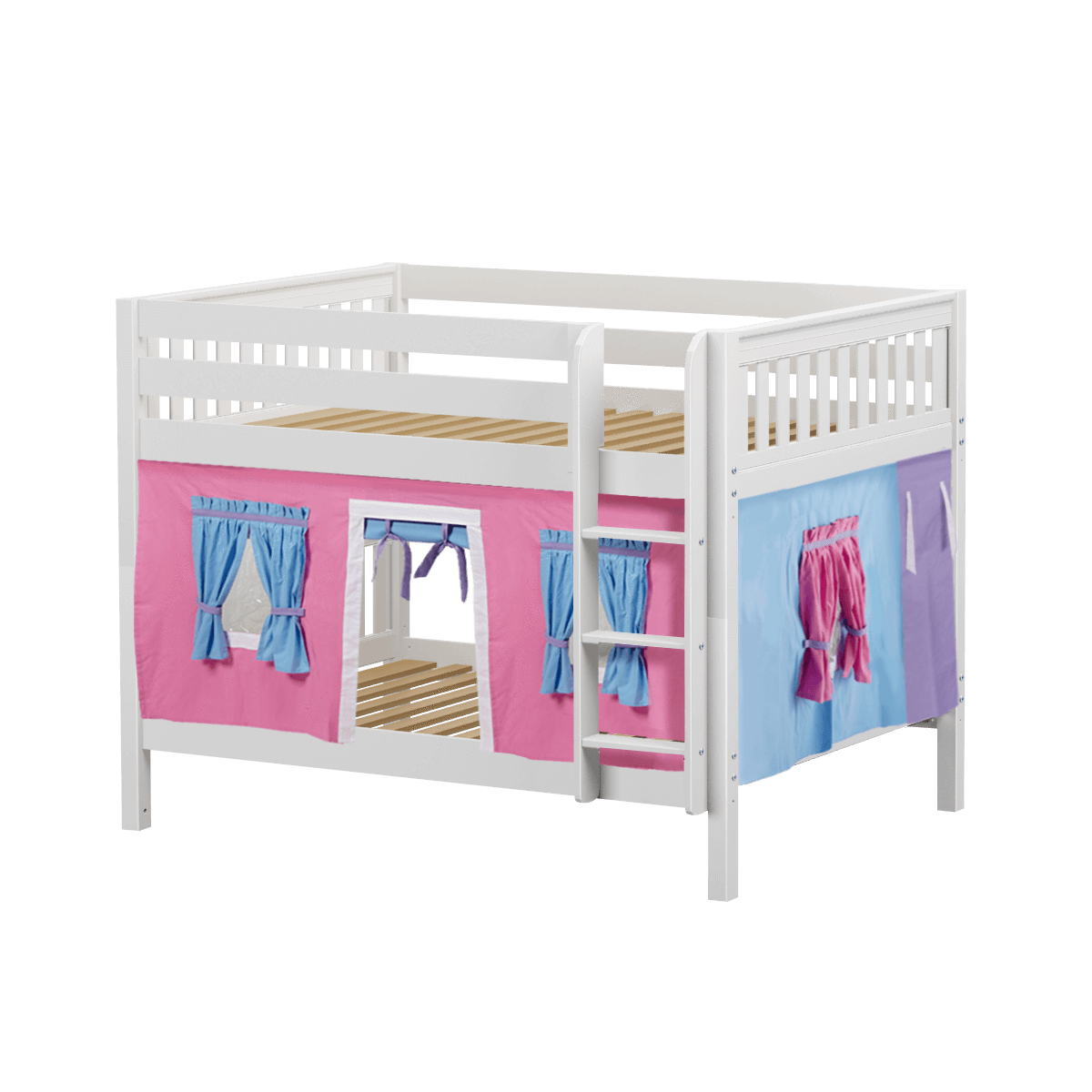 Maxtrix Full Low Bunk Bed with Straight Ladder + Curtain