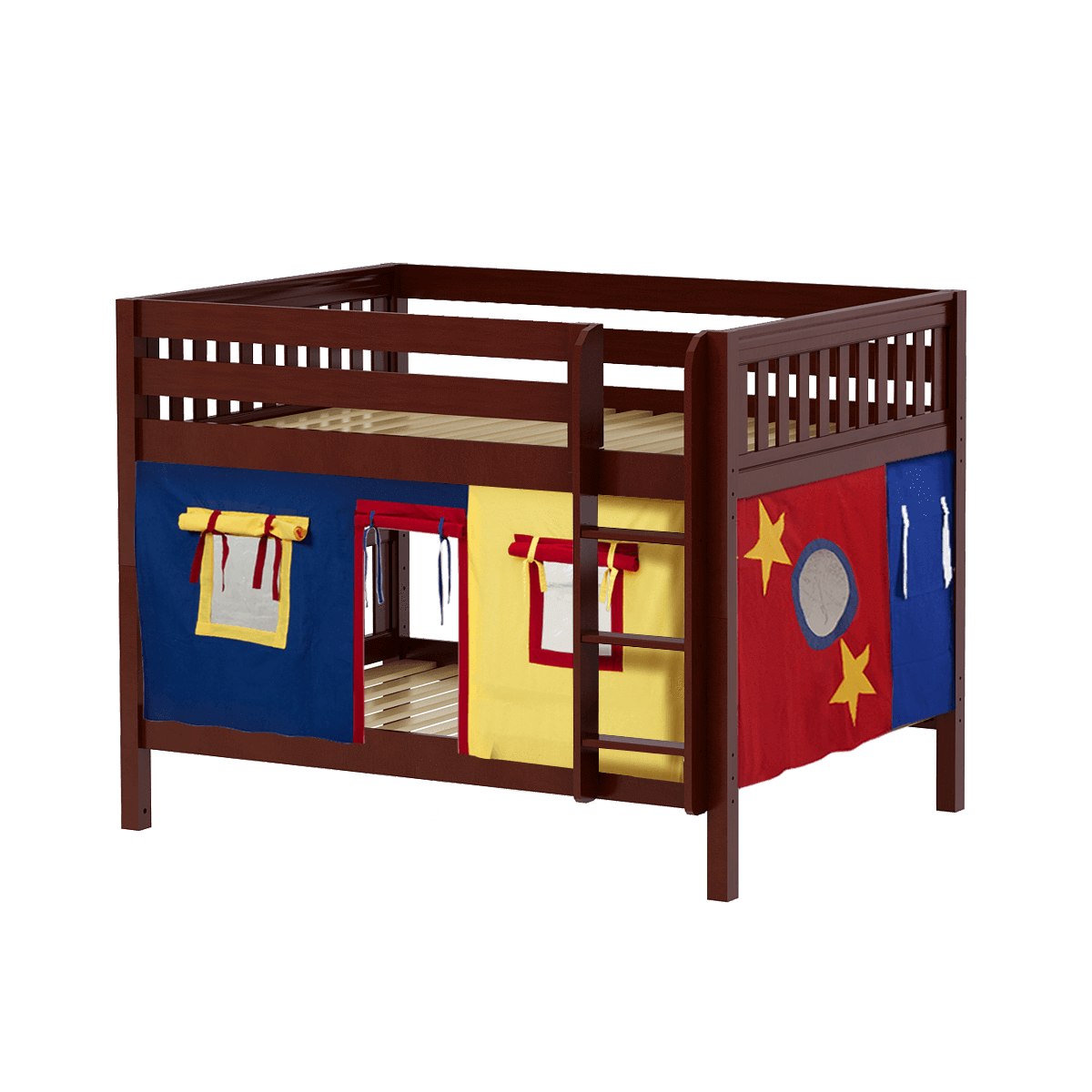 Maxtrix Full Low Bunk Bed with Straight Ladder + Curtain