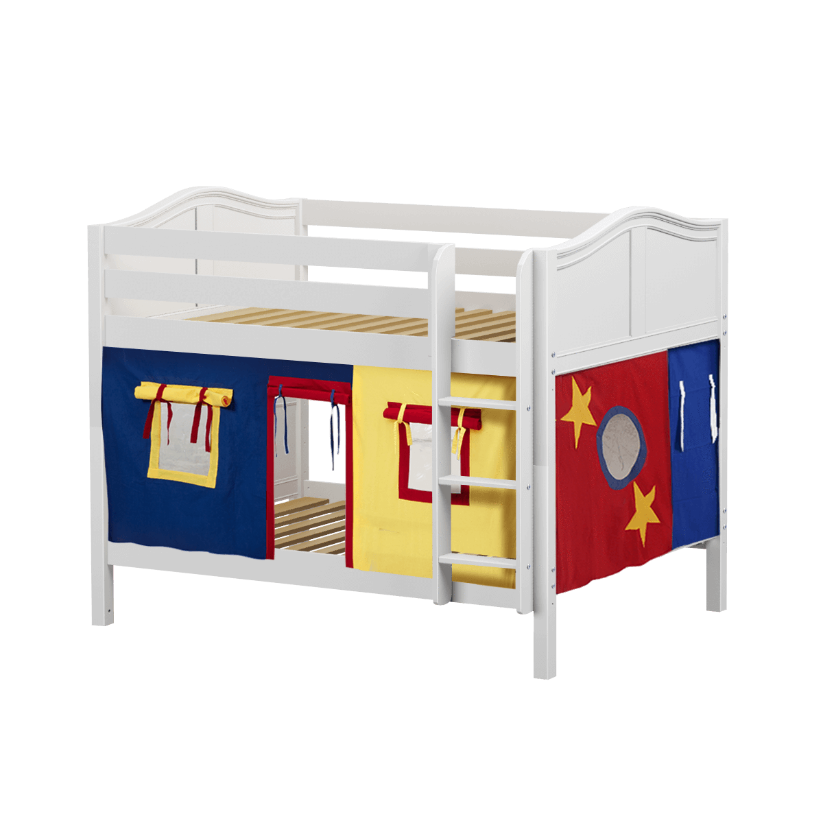 Maxtrix Full Low Bunk Bed with Straight Ladder + Curtain