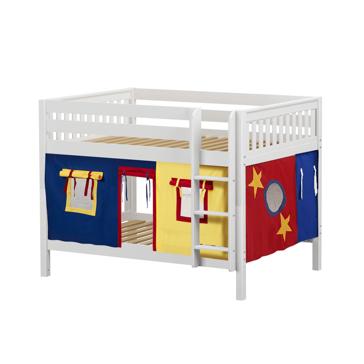 Maxtrix Full Low Bunk Bed with Straight Ladder + Curtain