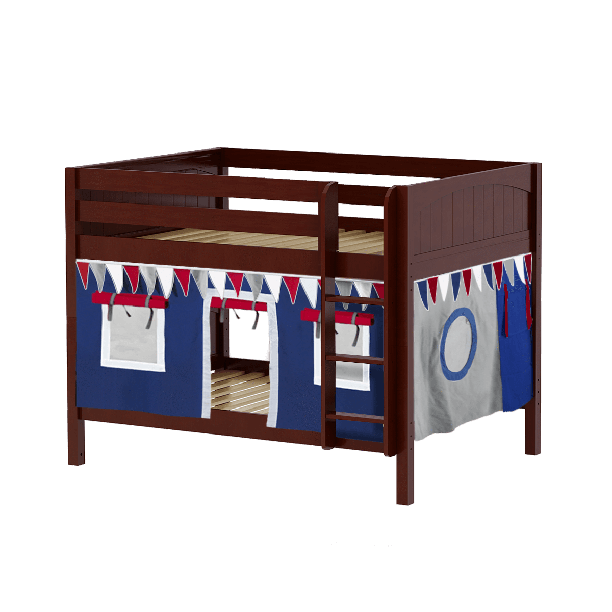 Maxtrix Full Low Bunk Bed with Straight Ladder + Curtain