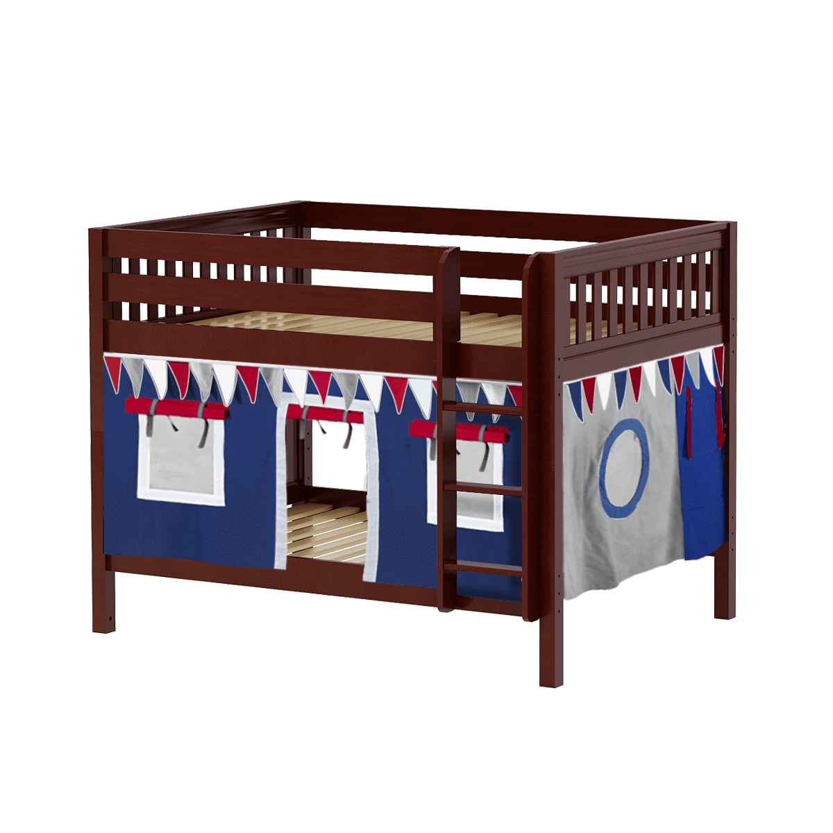 Maxtrix Full Low Bunk Bed with Straight Ladder + Curtain