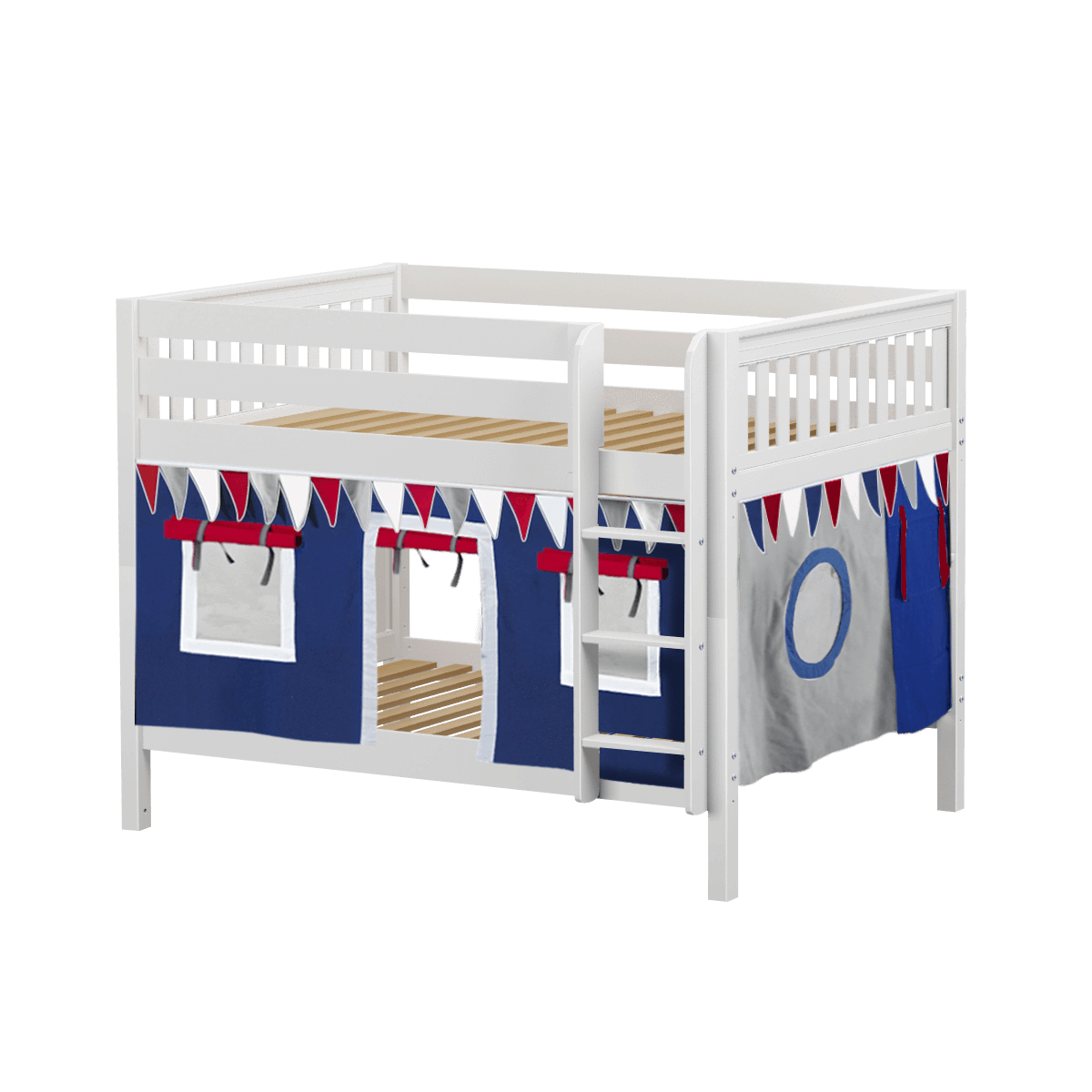 Maxtrix Full Low Bunk Bed with Straight Ladder + Curtain