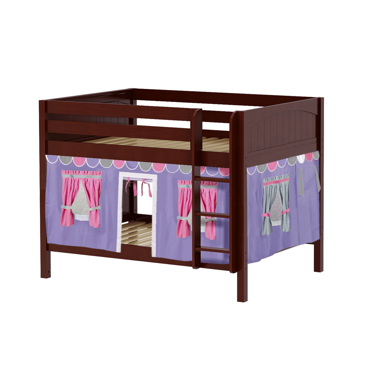 Maxtrix Full Low Bunk Bed with Straight Ladder + Curtain