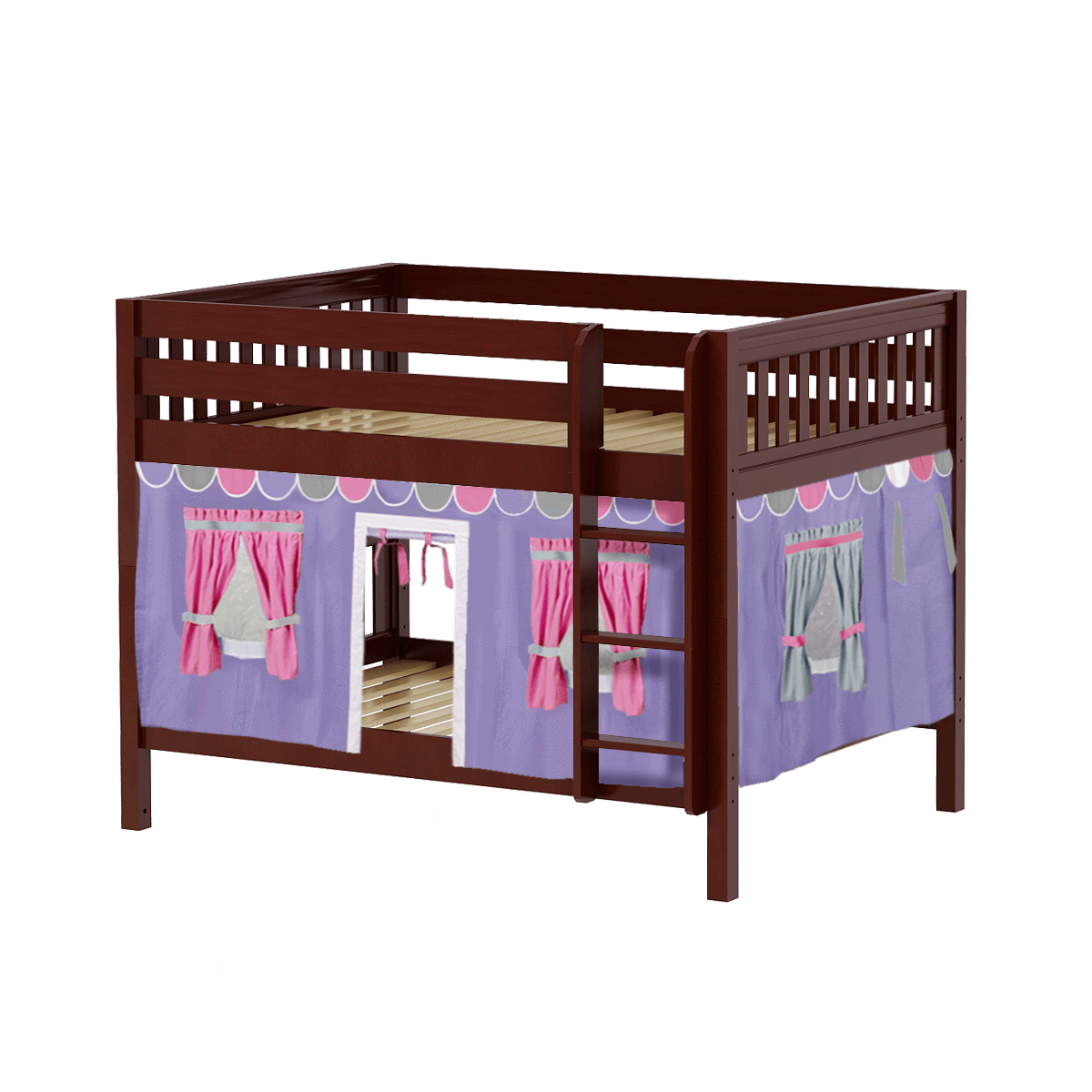 Maxtrix Full Low Bunk Bed with Straight Ladder + Curtain