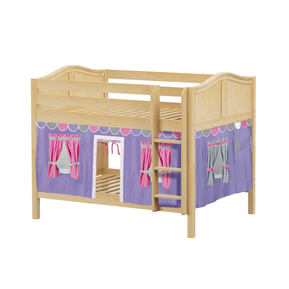 Maxtrix Full Low Bunk Bed with Straight Ladder + Curtain