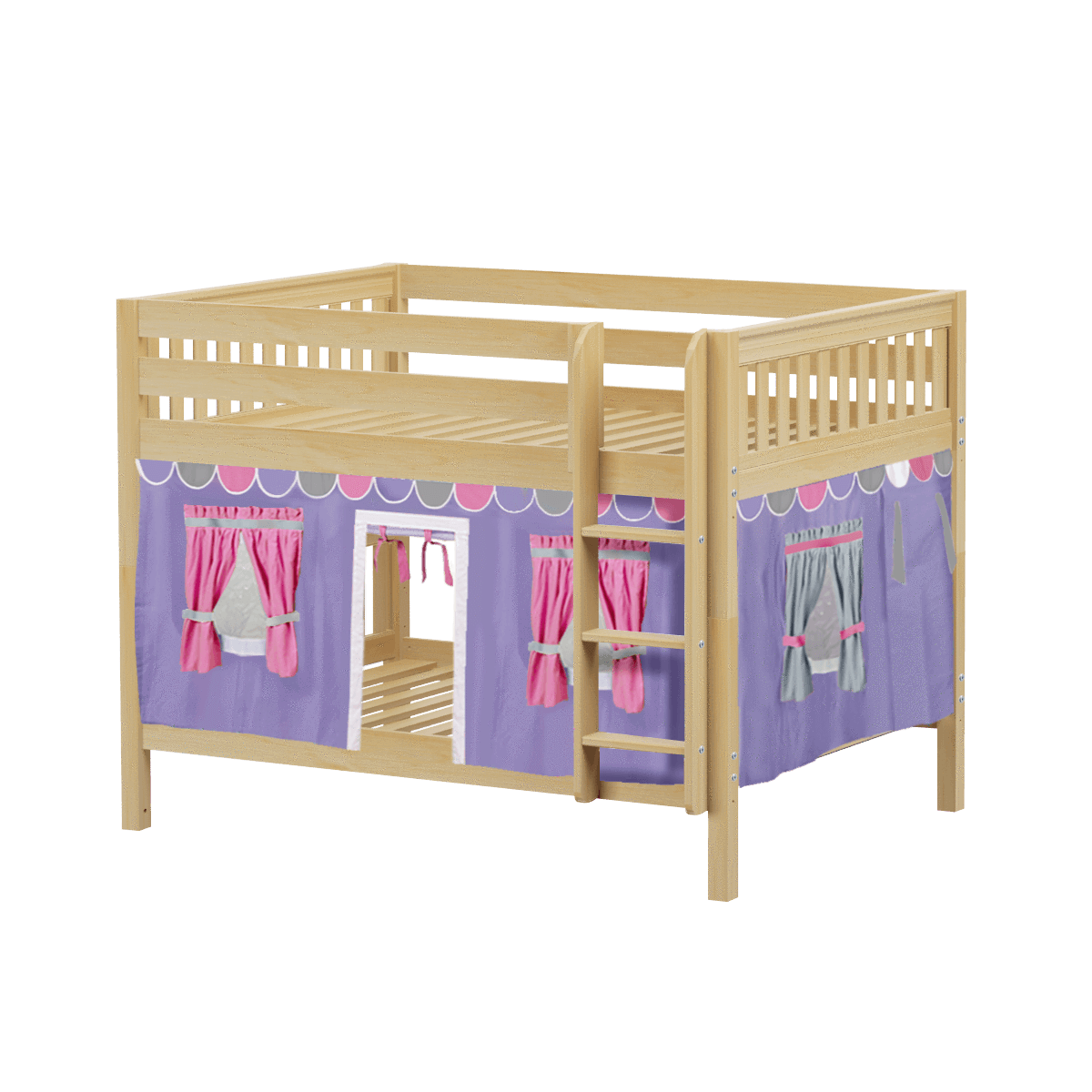 Maxtrix Full Low Bunk Bed with Straight Ladder + Curtain