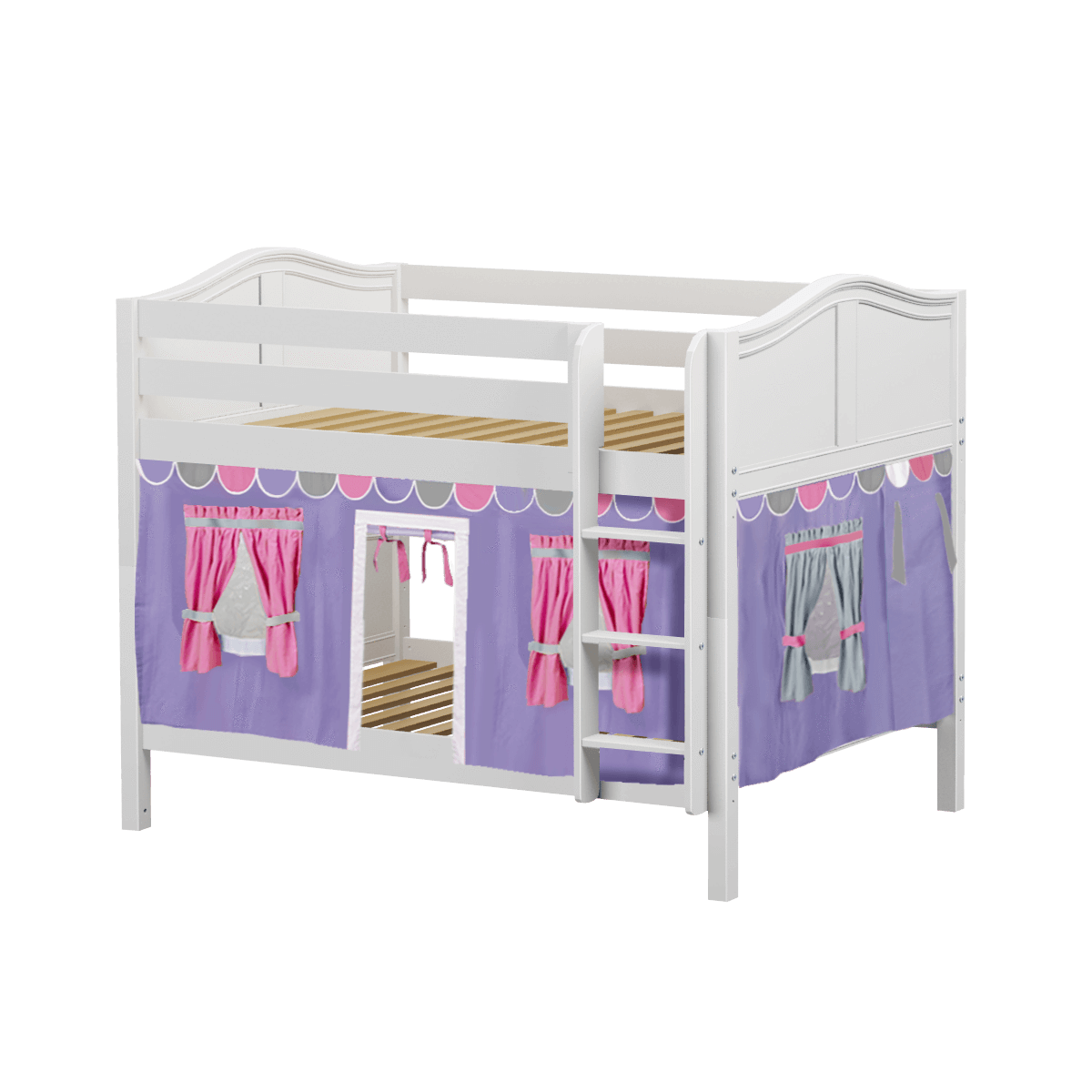 Maxtrix Full Low Bunk Bed with Straight Ladder + Curtain