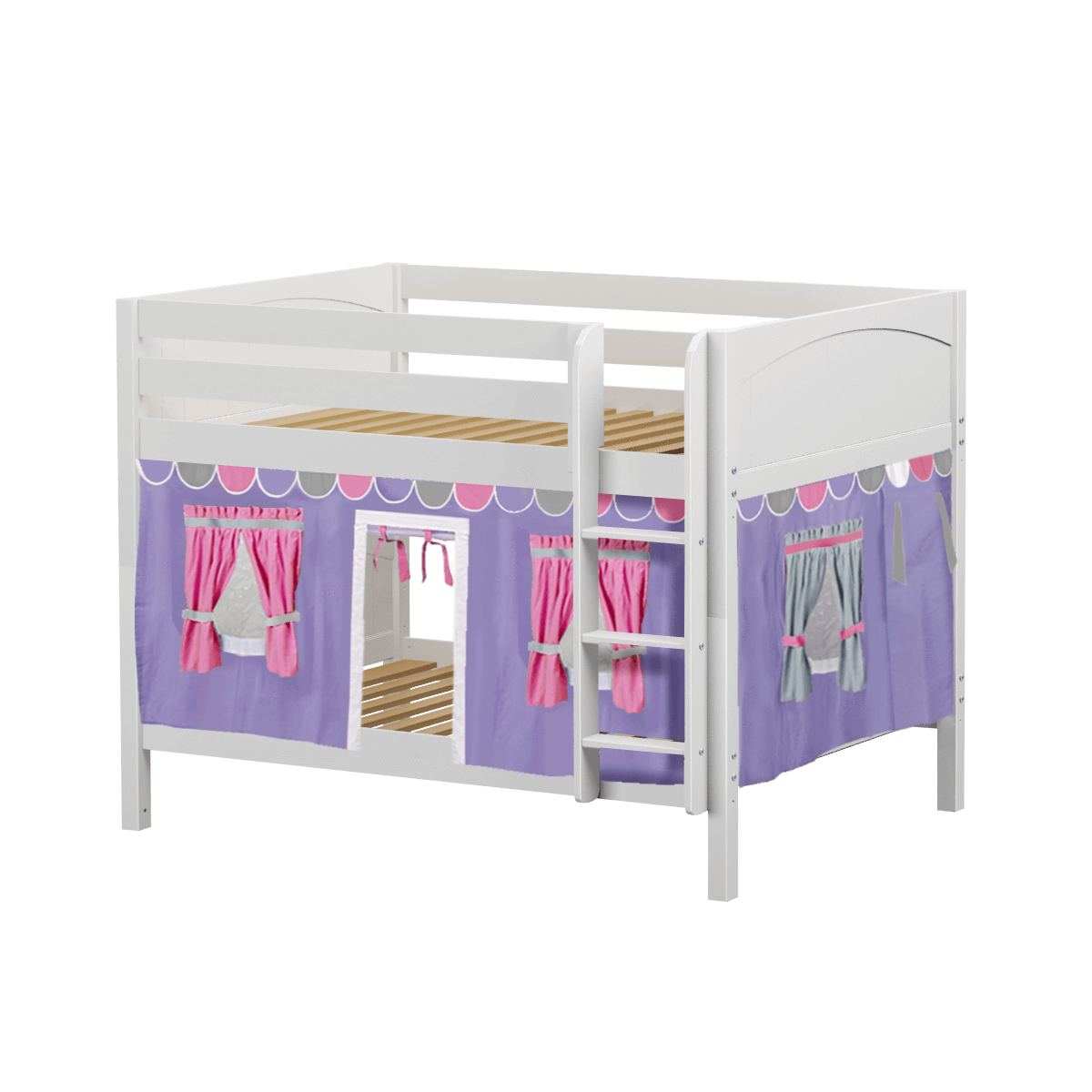 Maxtrix Full Low Bunk Bed with Straight Ladder + Curtain