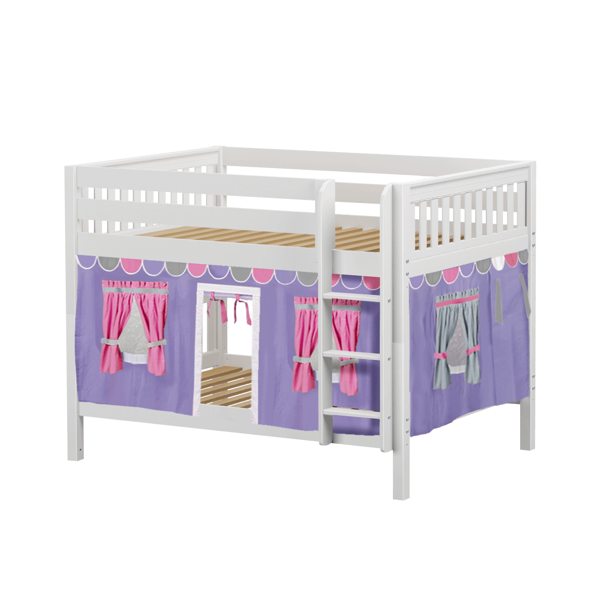 Maxtrix Full Low Bunk Bed with Straight Ladder + Curtain