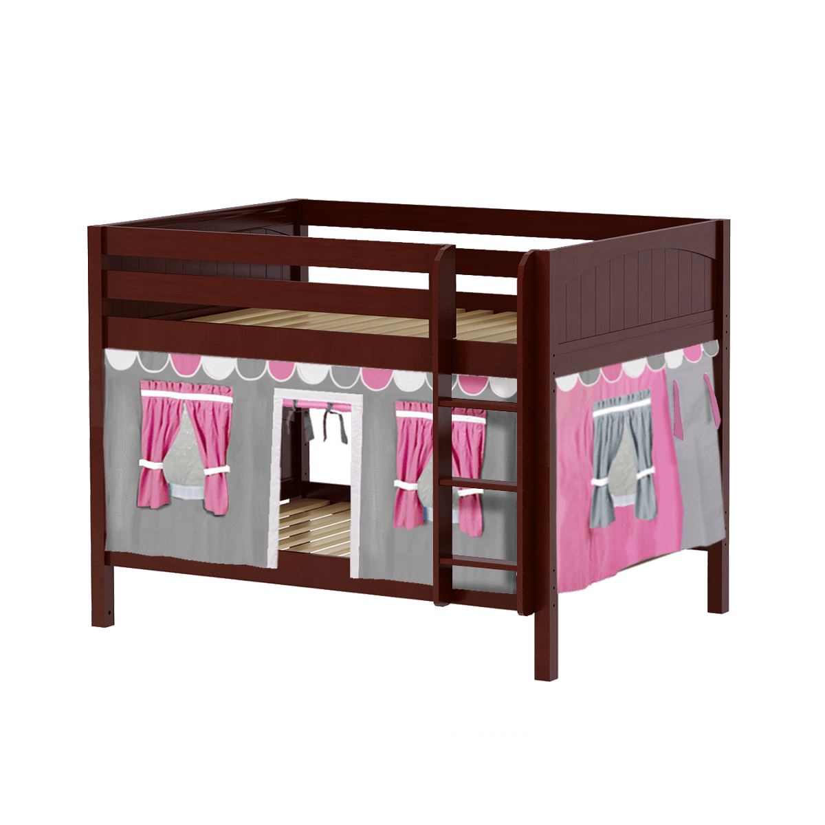 Maxtrix Full Low Bunk Bed with Straight Ladder + Curtain