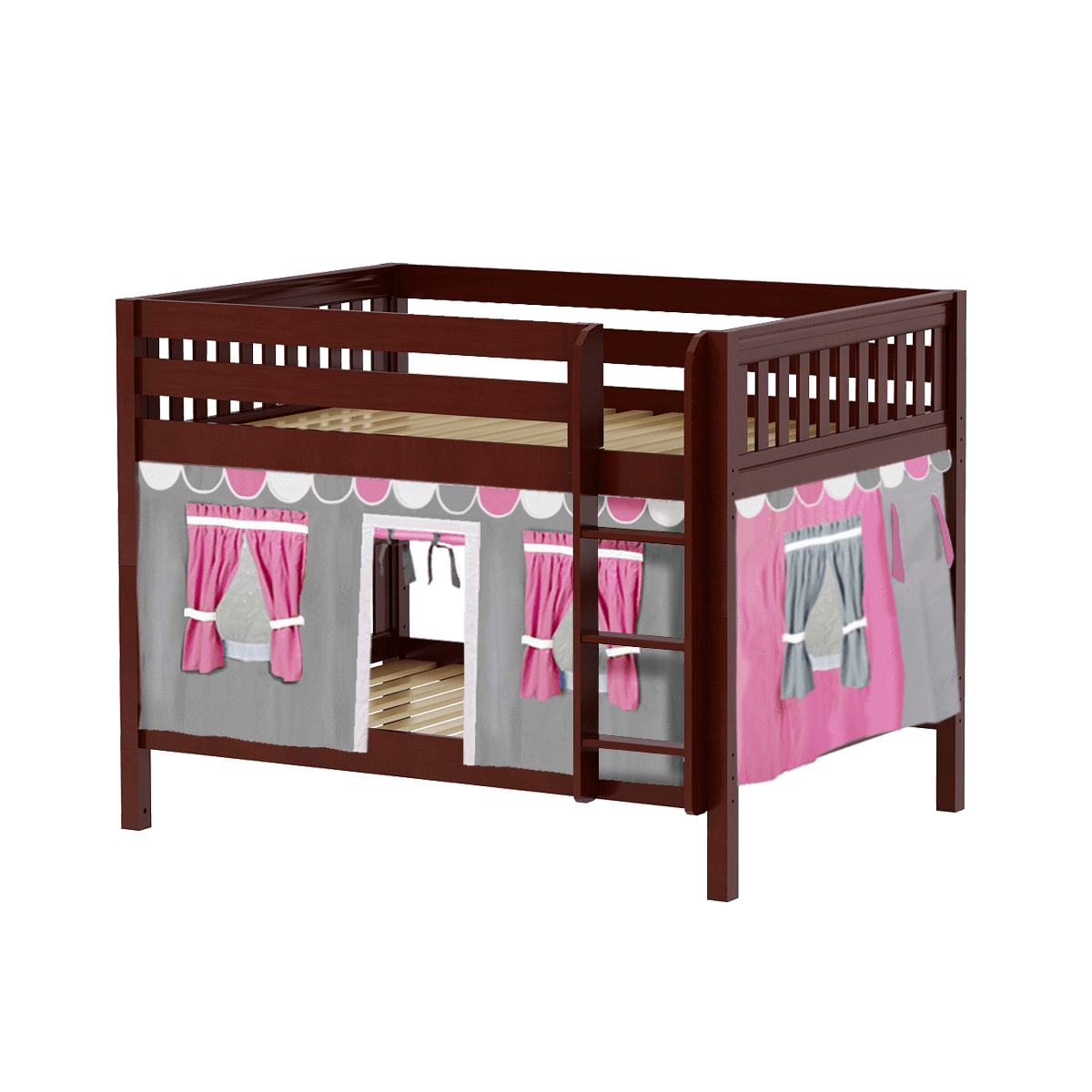 Maxtrix Full Low Bunk Bed with Straight Ladder + Curtain