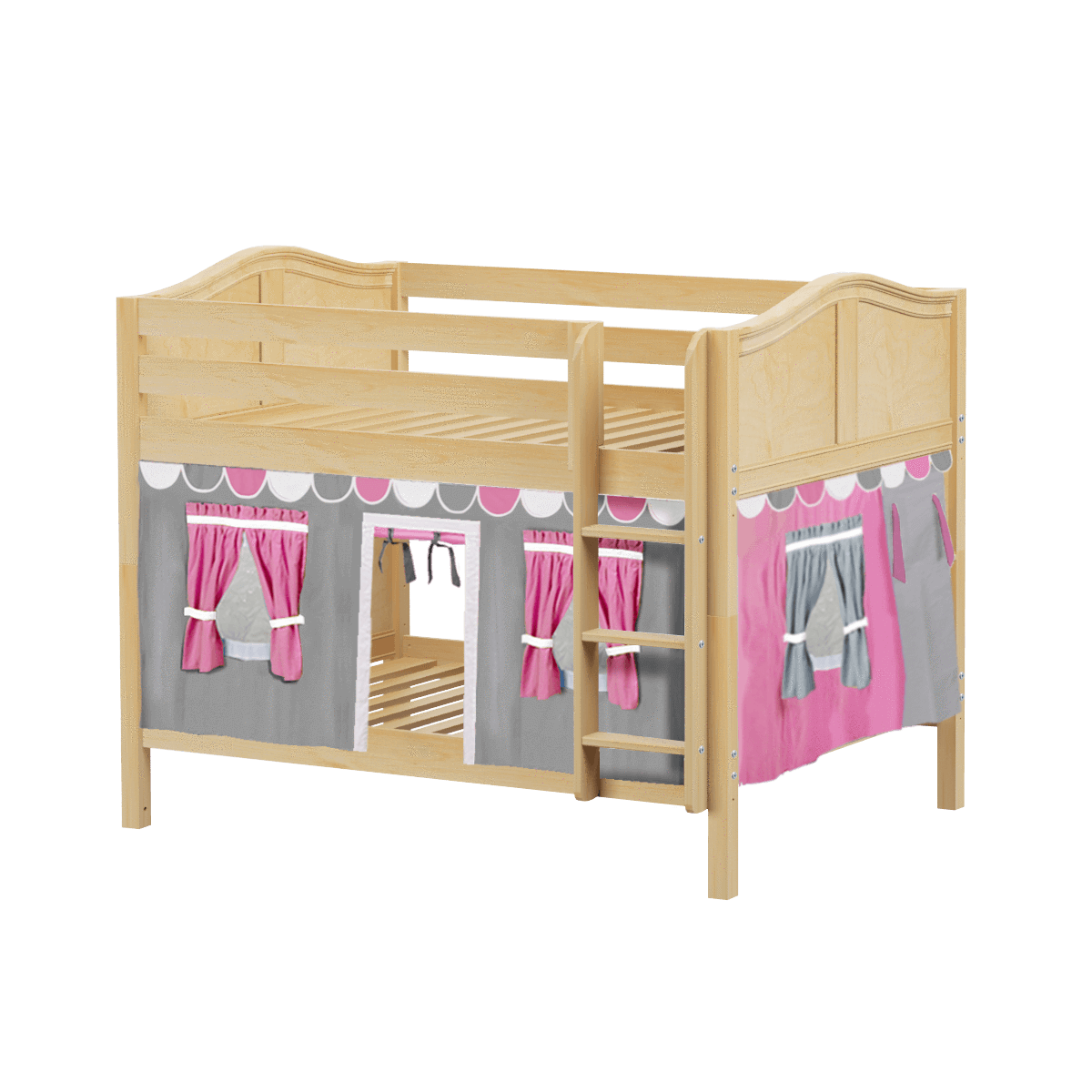 Maxtrix Full Low Bunk Bed with Straight Ladder + Curtain