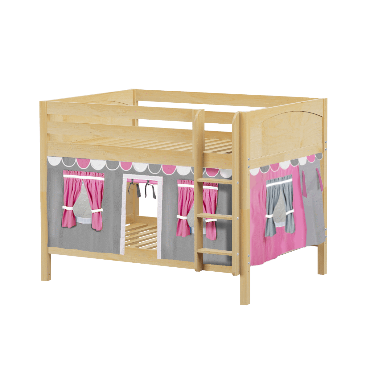 Maxtrix Full Low Bunk Bed with Straight Ladder + Curtain