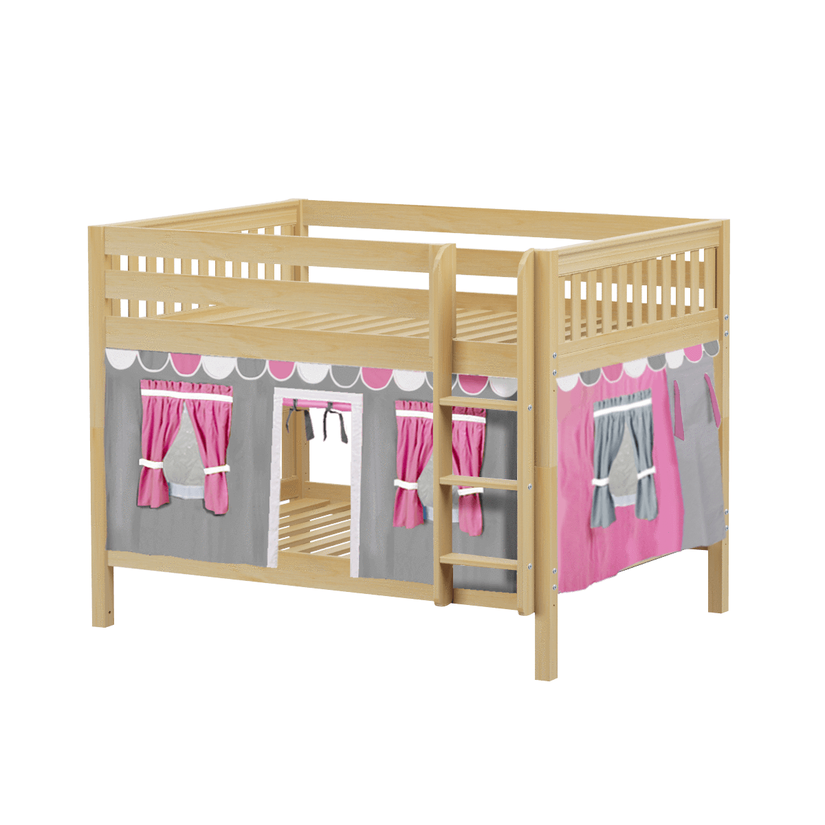 Maxtrix Full Low Bunk Bed with Straight Ladder + Curtain